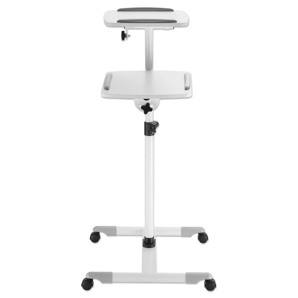 Manhattan Mobile Cart for Projectors and Laptops, Two Trays for Devices up to 10kg, Trays Tilt and Swivel, Height Adjustable, Grey/White, Lifetime Warranty 461726