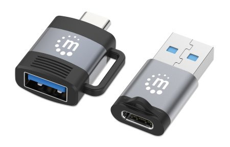 Manhattan 2-Piece Set: USB-C to USB-A and USB-A to USB-C Adapters, Male/Female conversions, 5 Gbps (USB 3.2 Gen1 aka USB 3.0), SuperSpeed USB, Black/Silver, Lifetime Warranty, Polybag 356329