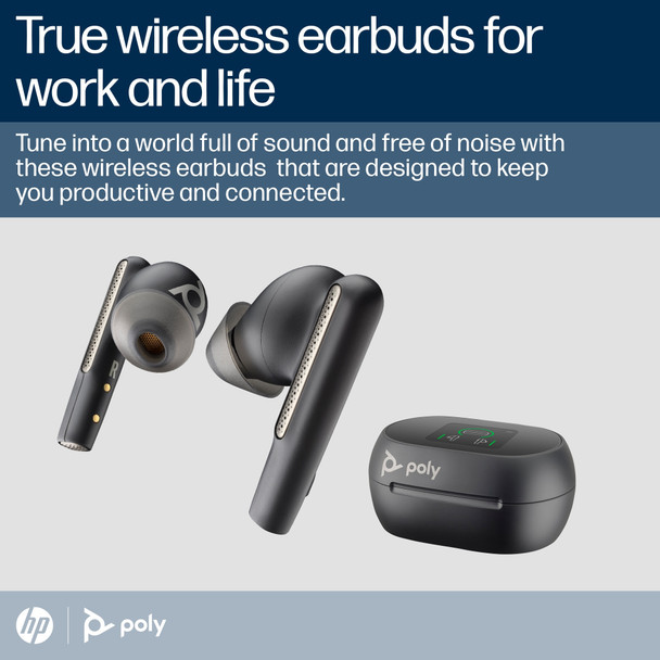 POLY Voyager Free 60+ UC Carbon Black Earbuds +BT700 USB-C Adapter +Touchscreen Charge Case 7Y8H2AA