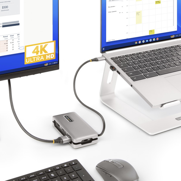 StarTech.com USB-C Multiport Adapter - HDMI/VGA - 4K 60Hz - 3-Port USB Hub - 100W Power Delivery Pass-Through - GbE - Travel Mini Docking Station w/ Charging - 1ft/30cm Wrap-Around Cable DKT31CVHPD3