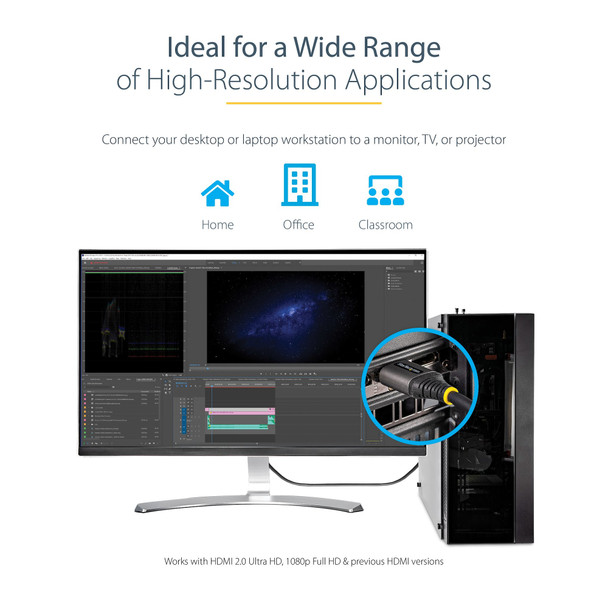 StarTech.com 10ft (3m) Premium Certified HDMI 2.0 Cable - High Speed Ultra HD 4K 60Hz HDMI Cable with Ethernet - HDR10, ARC - UHD HDMI Video Cord - For UHD Monitors, TVs, Displays - M/M HDMMV3M
