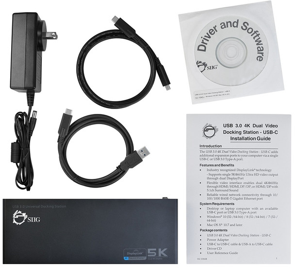 SIIG AC JU-DK0411-S1 Video Dock with USB 3.0 4K DisplayPort HDMI USB-C