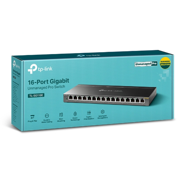 TP-Link NT TL-SG116E 16Port Gigabit Desktop Switch w 4-Port 56W PoE PS RTL