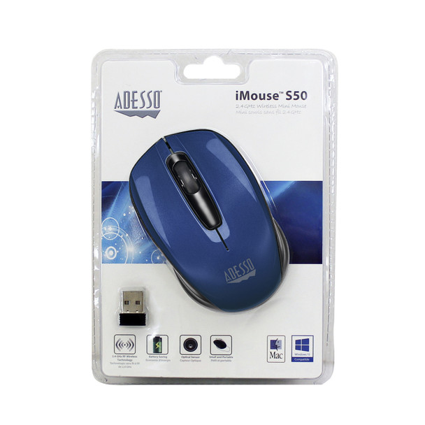 Adesso MC IMOUSE S50L 1200DPI 30ft 2.4GHz Wireless Mini Mouse Retail