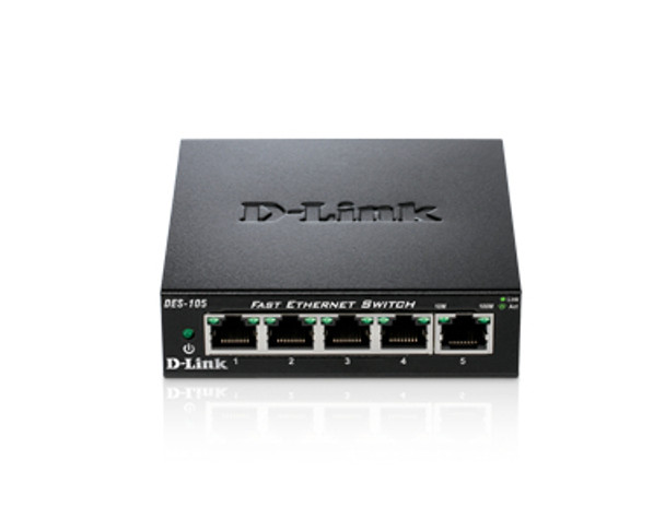 D-Link DES-105 Unmanaged 10 100 5-Port Switch Metal Chassis 5-Year Warranty