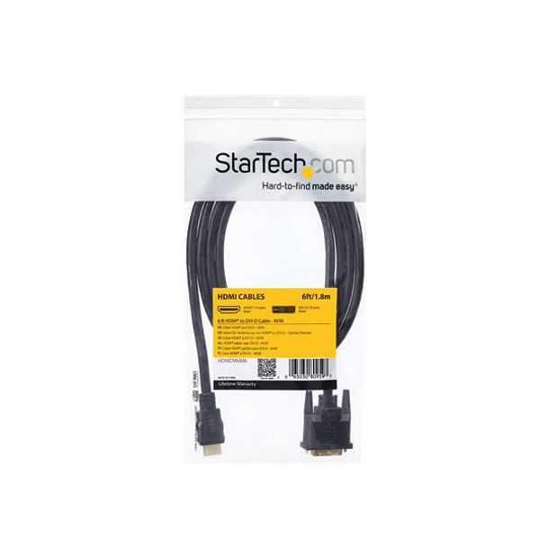 Startech Cable HDMIDVIMM6 6ft HDMI to DVI-D Digital Video Cable-M M Retail