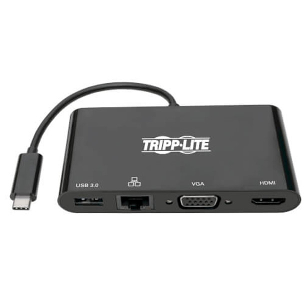 Tripp Lite USB 3.1 Gen 1 USB-C Adapter, 4K @ 30Hz - HDMI, VGA, USB-A Hub Port and Gigabit Ethernet, Black 93381