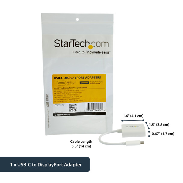 StarTech.com USB-C to DisplayPort Adapter - 4K 60Hz - White 98805