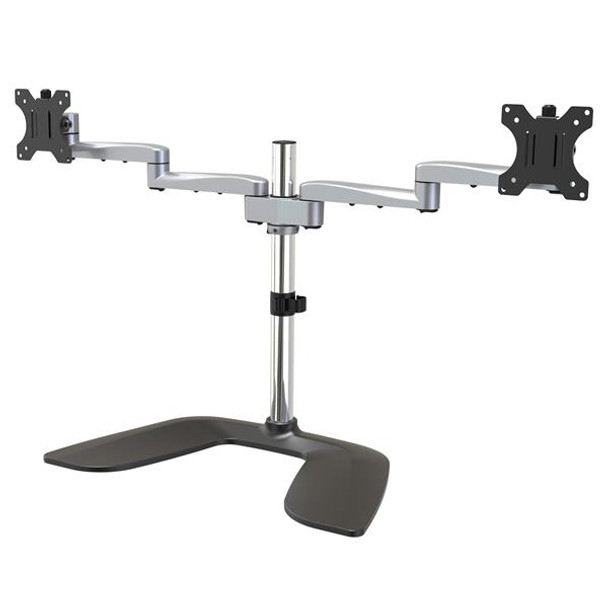 StarTech.com Dual Monitor Stand - Ergonomic Desktop Monitor Stand for up to 32" VESA Displays - Free-Standing Articulating Universal Computer Monitor Mount - Adjustable Height - Silver 98873