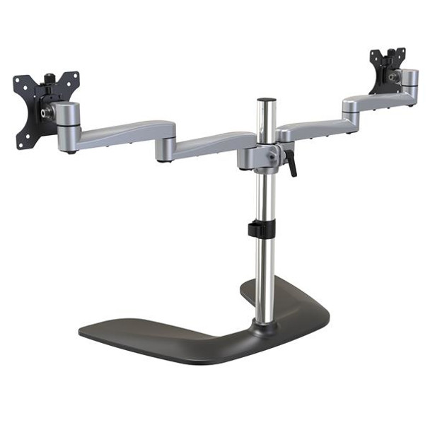 StarTech.com Dual Monitor Stand - Ergonomic Desktop Monitor Stand for up to 32" VESA Displays - Free-Standing Articulating Universal Computer Monitor Mount - Adjustable Height - Silver 98873