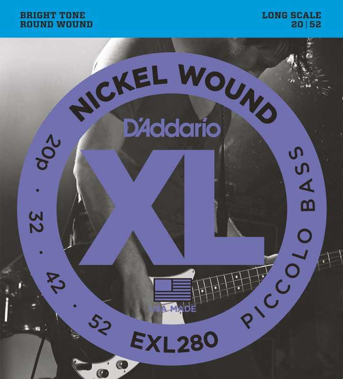 D'Addario Electric Bass XL Nickel Wound Piccolo Bass, .020 - .052, EXL280