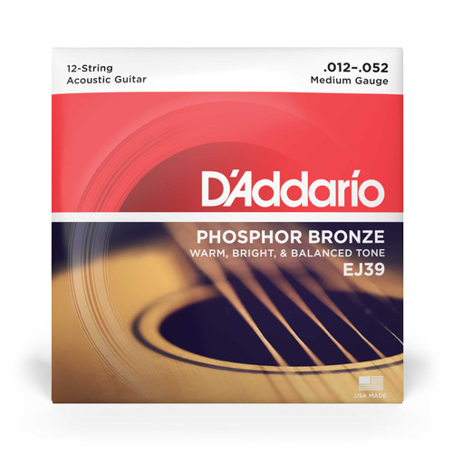 D'Addario Acoustic Guitar Phosphor Bronze Environmental 12 String Med, .012 - .052, EJ39