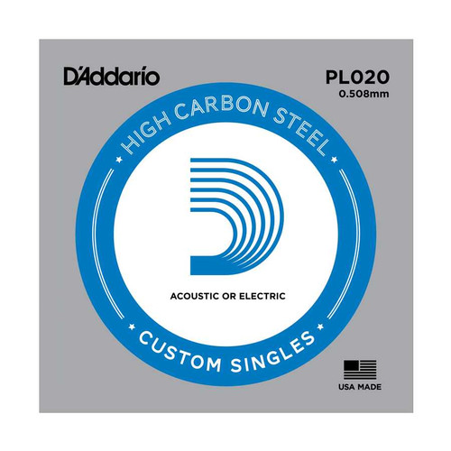 D'Addario Plain Steel Acoustic or Electric .020, 5 single strings, PL020