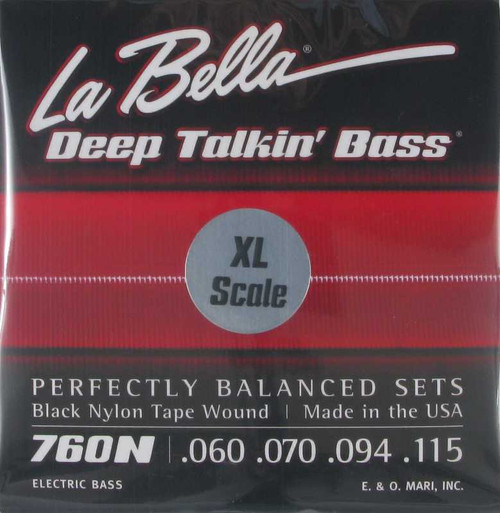 La Bella Electric Bass Guitar Black Nylon Tape Wound Extra Long (38" Wound length), .060 - .115, 760N-EXL