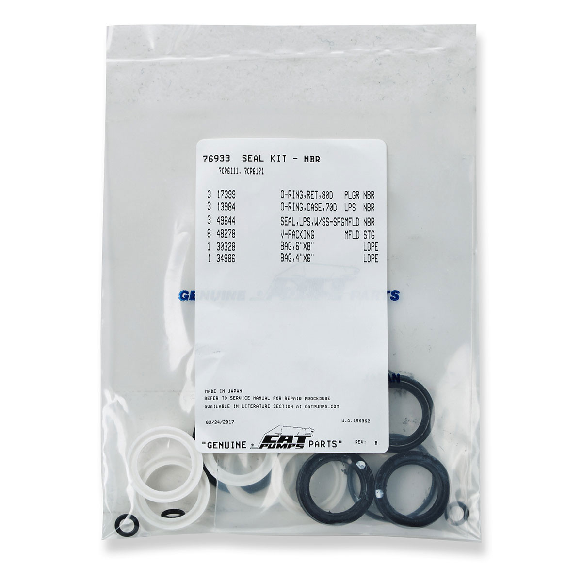 Seal Kit for 7CP6111/7CP6170 Pumps, Cat Pumps 76933 | Sonny's