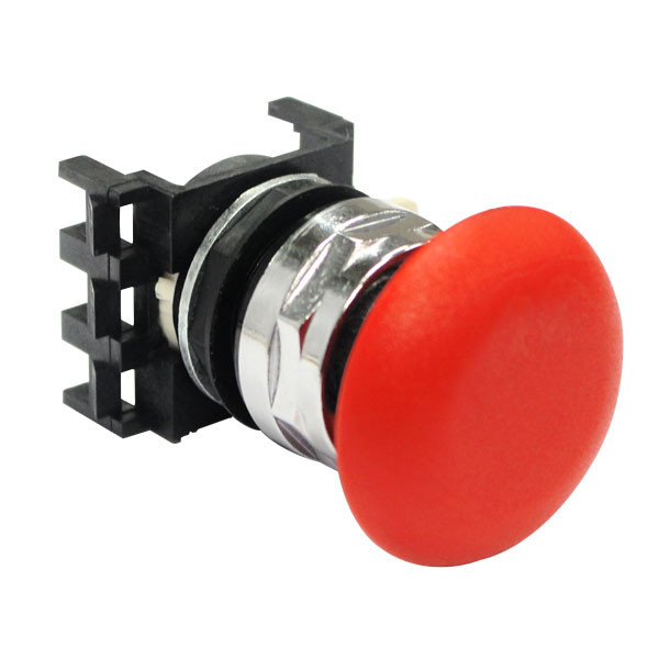 EStop Push/Pull Button, Red Mushroom 40MM Dia. Chrome Plated Brass