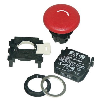 Twist to Release Push Button Switch, 1 Normally Closed Contact Block, Non-Illuminated, Red, Eaton M22-PVT-K01