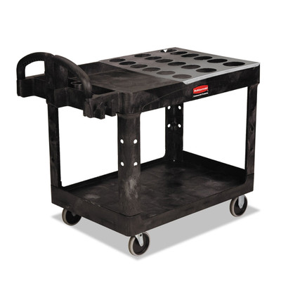 2-Shelf Heavy-Duty Utility Cart with 18 Bottle Holder Plate, 36in L x 24in W x 32in H, Gray