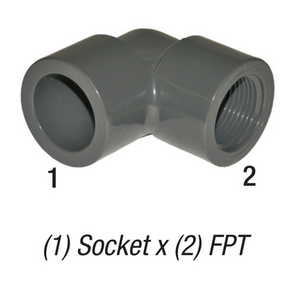 90° Elbow, 3/4in SLP Socket x 3/4in FPT, PVC SCH80, Gray
