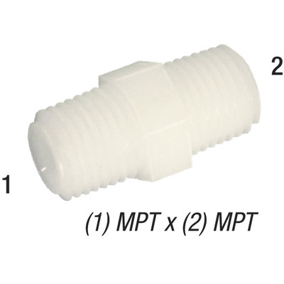 Hex Nipple Pipe, 3/8in MPT x 3/8in MPT, Thread Nylon, M38