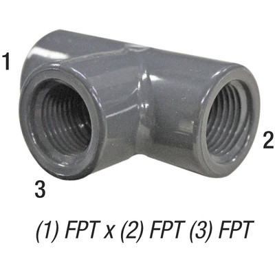 Tee, 3/8in FPT x 3/8in FPT x 3/8in FPT, PVC SCH80, Gray