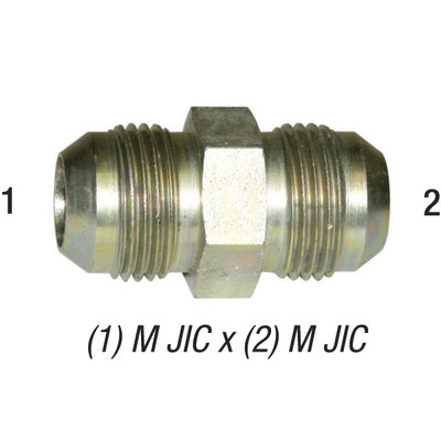 Hex Union Tube, 3/4in Male JIC x 3/4in Male JIC SAE 37° Flare Tube Fitting, Steel Zinc Coated