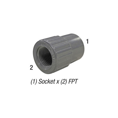 Female Pipe Coupler, 3/4in SLP Socket x 3/4in FPT, PVC SCH80, Gray