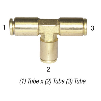 Union Tee, 1/4in Tube x 1/4in Tube x 1/4in Tube, 285PSI, 0°-150°F, Brass, 20-028