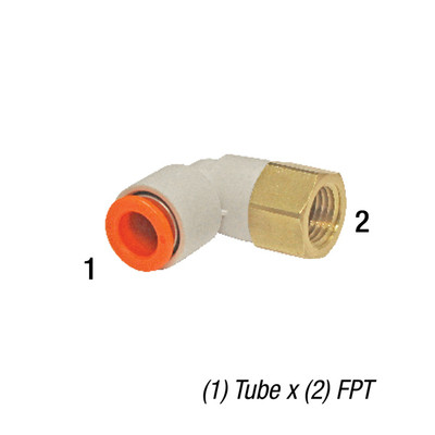 Elbow, 1/2in Tube x 3/8in FPT, 145PSI, Pack of 10, SMC One Touch Fitting KQ2LF13-36A