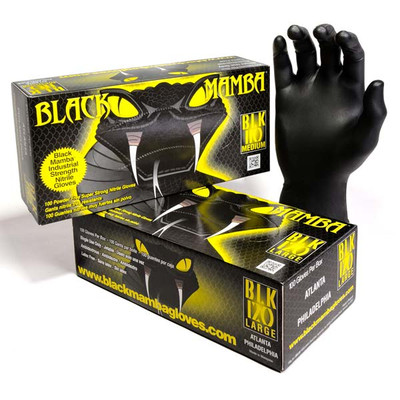 Black Mamba Nitrile Gloves, Medium, Black, Box of 100