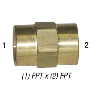 Hex Female Coupler, 1/4in FPT x 1/4in FPT, Brass, 28-059