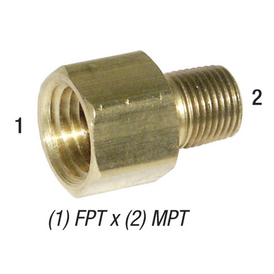 Hex Adapter, 3/8in FPT x 1/4in MPT, Brass, 28-193