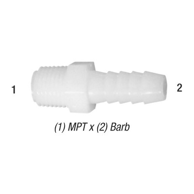 Adapter, 1/4in MPT x 3/8in Barb, Nylon