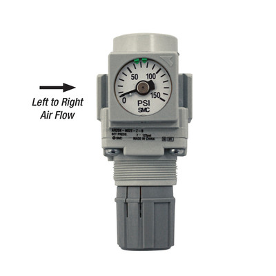 Air Regulator with Gauge, 1/4in FPT Left to Right, SMC AR20K-N02E-Z-B
