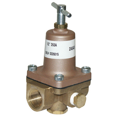 Water Pressure Regulator, 1/2in FPT Inlet/Outlet, 50PSI, 140°F, Lead Free Brass, Watts, LF263B
