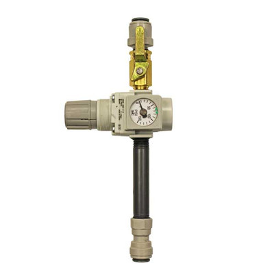 Air Plumbing Non-Foaming Manifold with (1) 110V Solenoid and (2) 1/4in Air Regulator, Inlet Port 3/8in Tube Connection, Outlet Port (2) 3/8in Tube Connection