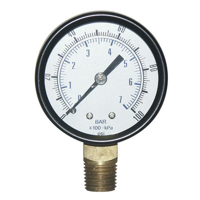 Non-Liquid Filled Pressure Gauge, 1/4in Bottom Mount, 0-100PSI, 2in Dia. Face