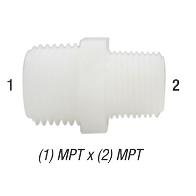 Hex Reducing Nipple, 1/2in MPT x 3/8in MPT, Nylon, M1238
