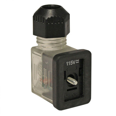 DIN Valve Connector Plug, B Style, 3/8in Inlet Port, 24V/120VAC, Amber LED