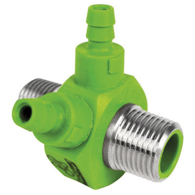 Dual Barb Injector, 3/8in NPT x 3/8in NPT, 3.25GPM, Light Green, Stainless Steel, 129098