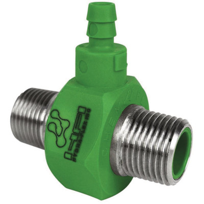 Single Barb Injector, 3/8in NPT x 3/8in NPT, 5.50GPM, Dark Green, Stainless Steel, 118125