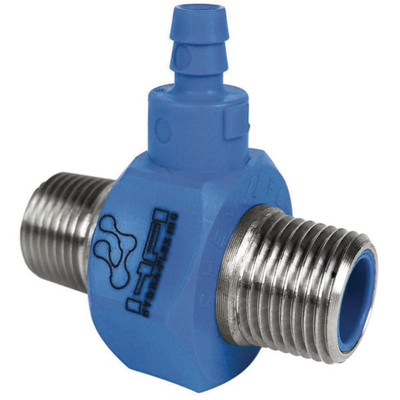 Single Barb Injector, 3/8inNPT X 3/8in NPT, 2.25GPM, Blue, Stainless Steel, 118086