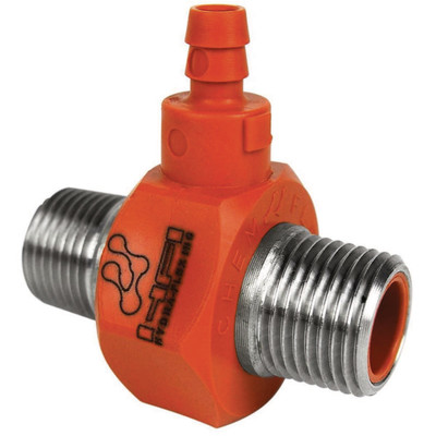 Single Barb Injector, 3/8in NPT x 3/in NPT, 1.50GPM, Orange, Stainless Steel, 118070