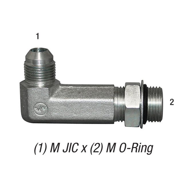 Extra Long Elbow, 1/2in Male JIC x 7/8-14 Male Straight Thread x 5/8in O-Ring, Steel Zinc Coated, 6801-8-10LL