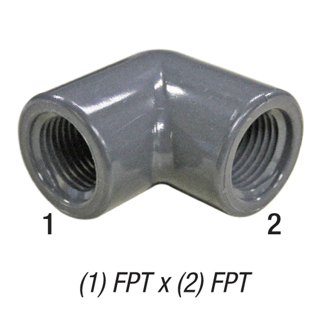 90° Elbow, 3/8in FPT x 3/8in FPT, PVC SCH80, Gray