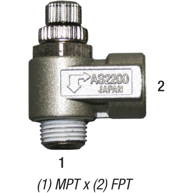 Pneumatic Flow Control Valve, 1/8in MPT x 1/8in FPT, 145PSI, SMC AS2200-N01-S