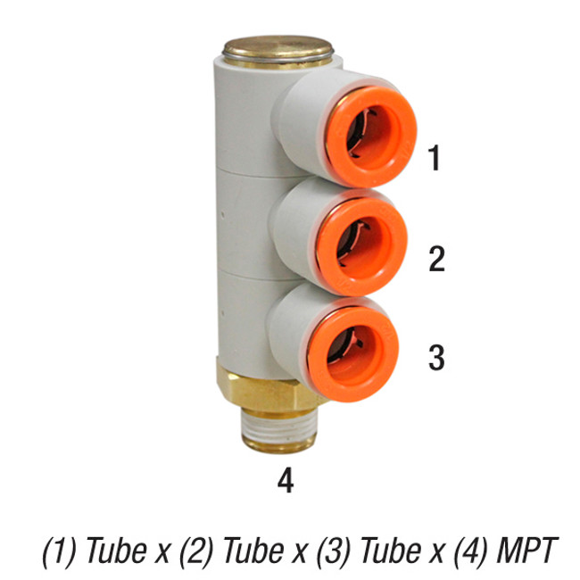 90° Triple Universal Male Elbow, 1/2in Tube x 3/8in MPT, 145PSI, Pack of 5, SMC One Touch Fitting KQ2VT11-36AS