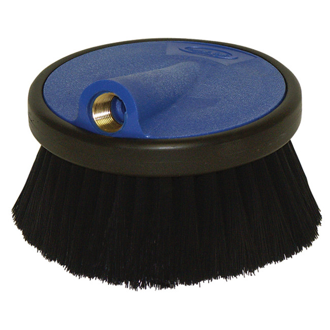 Round Foam Brush, Brass 1/2in FPT, 2-1/4in Black Nylon Filament, Blue Plastic Bumper Head, Universal 90N