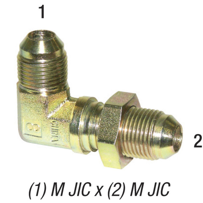 90° Union Bulkhead Elbow, 1/2in Male JIC x 1/2in Male JIC, Steel Zinc Coated