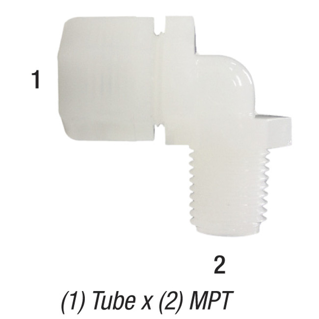 Male Elbow, 3/8in Tube x 3/8in MPT, Thermoplastic, N6ME6, Pack of 10